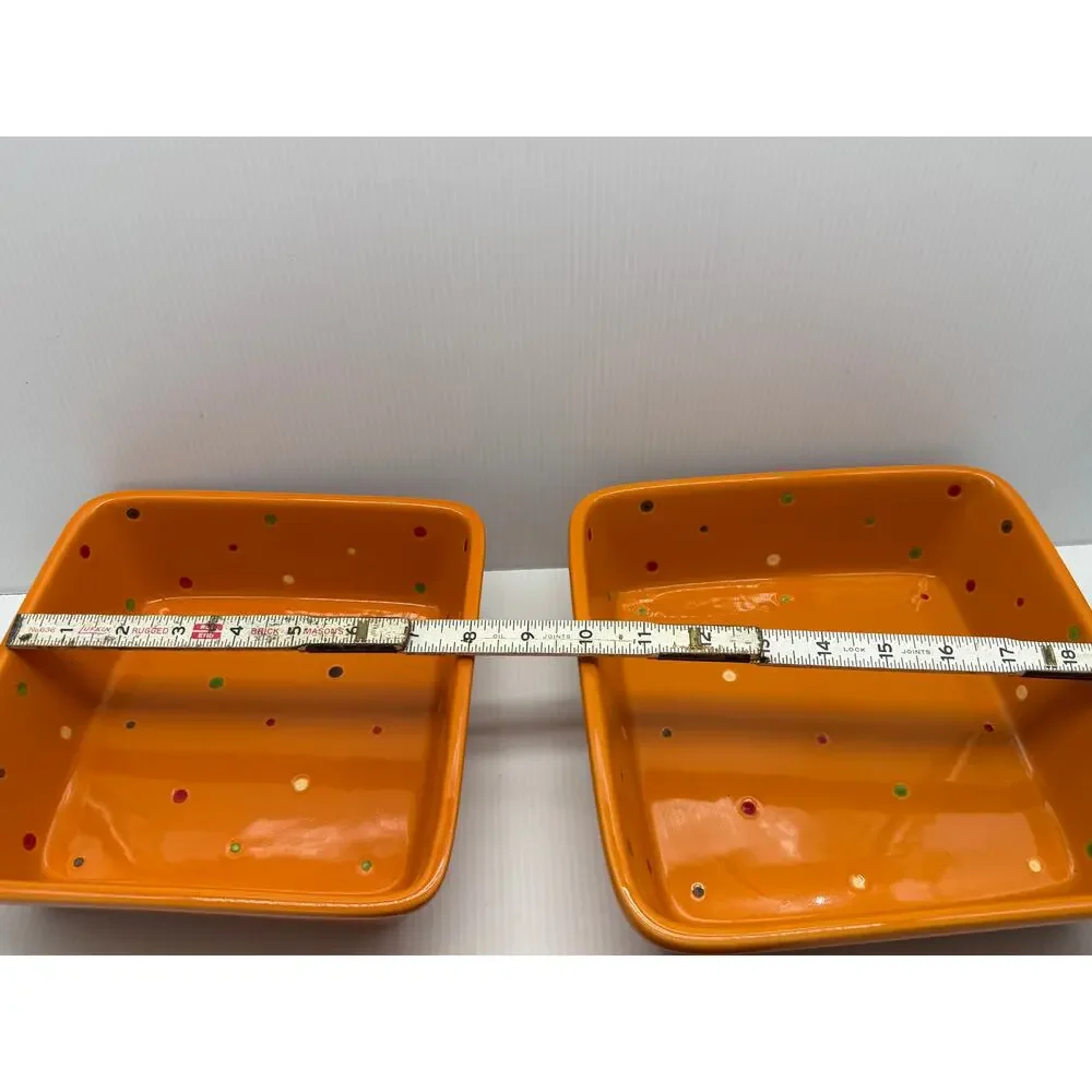 Set of 5 Temp-Tations Orange Polka Dot Casserole Baking Dishes w/ Lids
